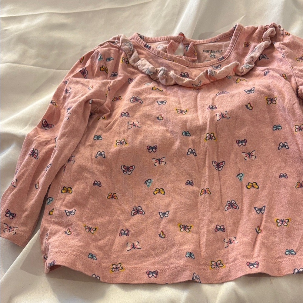 Carter's Pink Long Sleeve Shirt with Butterfly Print 2T